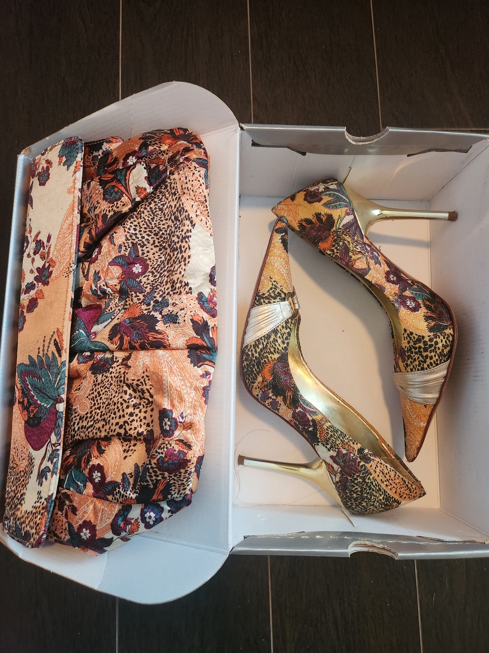 Aldo 'Prishtine' - Floral Leopard Print Pointed Toe Heels w/ Matching Clutch 6.5